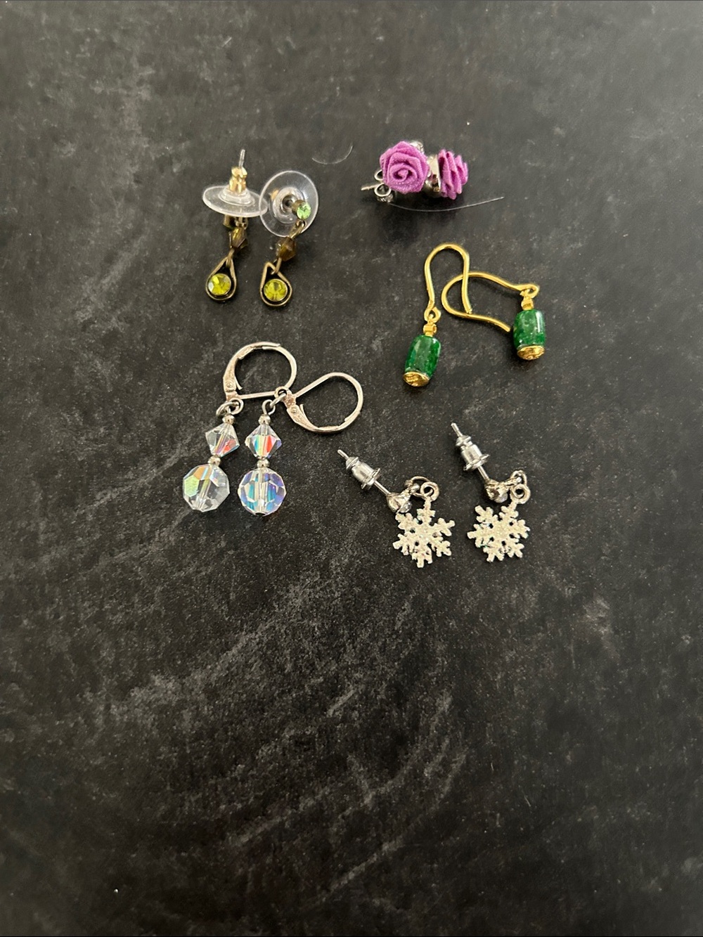 Assorted Women's Earring Set in Green, Purple, Clear, Yellow and Silver
